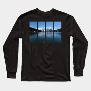 The fabulous alpine lake of Misurina in the Dolomites. Lovely and relaxing place in the Italian Alps. Reflections in the rippled water. Sunny spring day. Long Sleeve T-Shirt